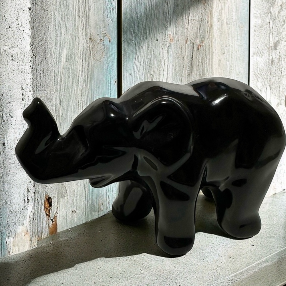 Ceramic Black Elephant Trunk Up